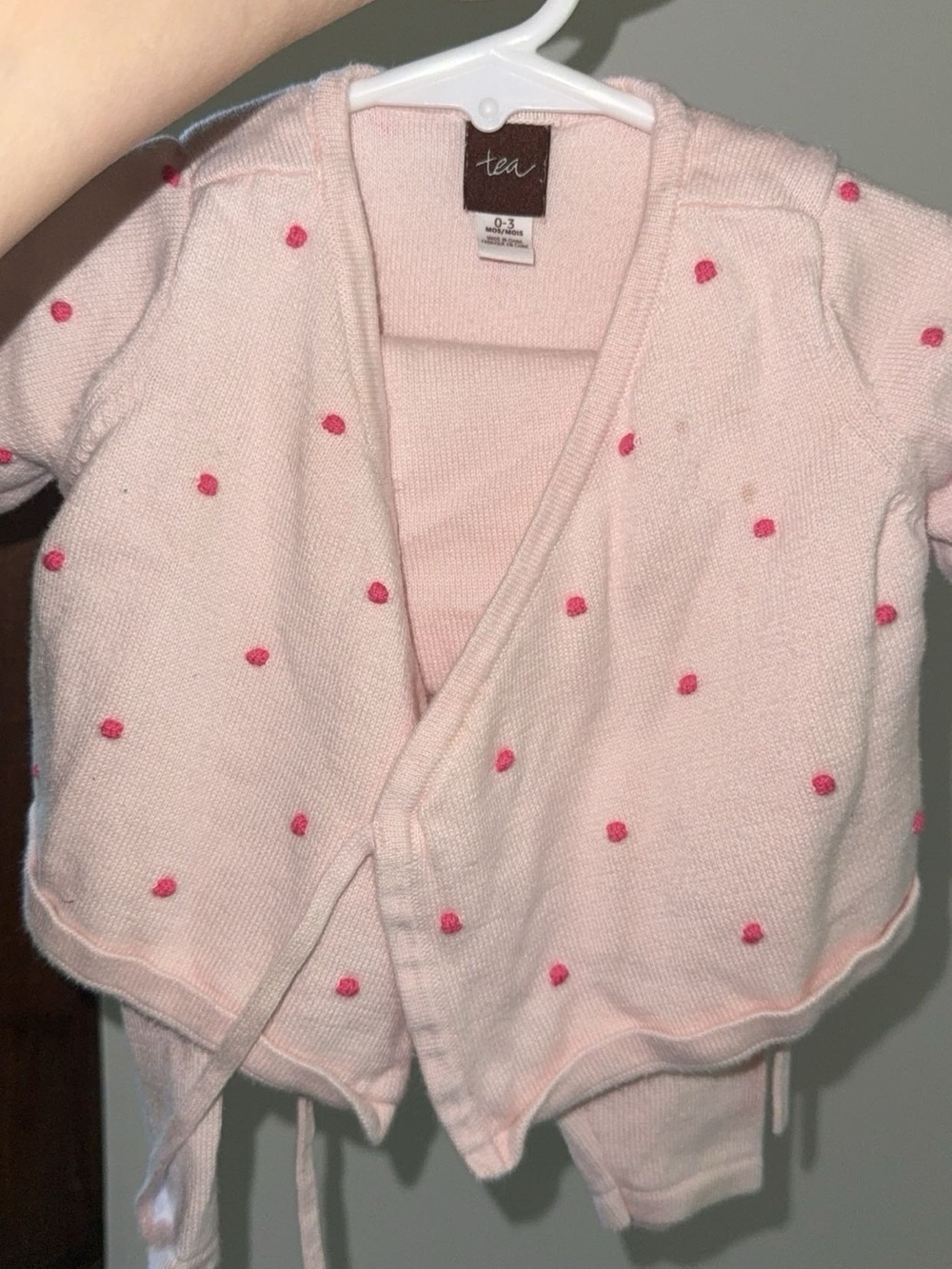 Tea Collection Pink Knit Baby Matching Set with Hot Pink Dots
